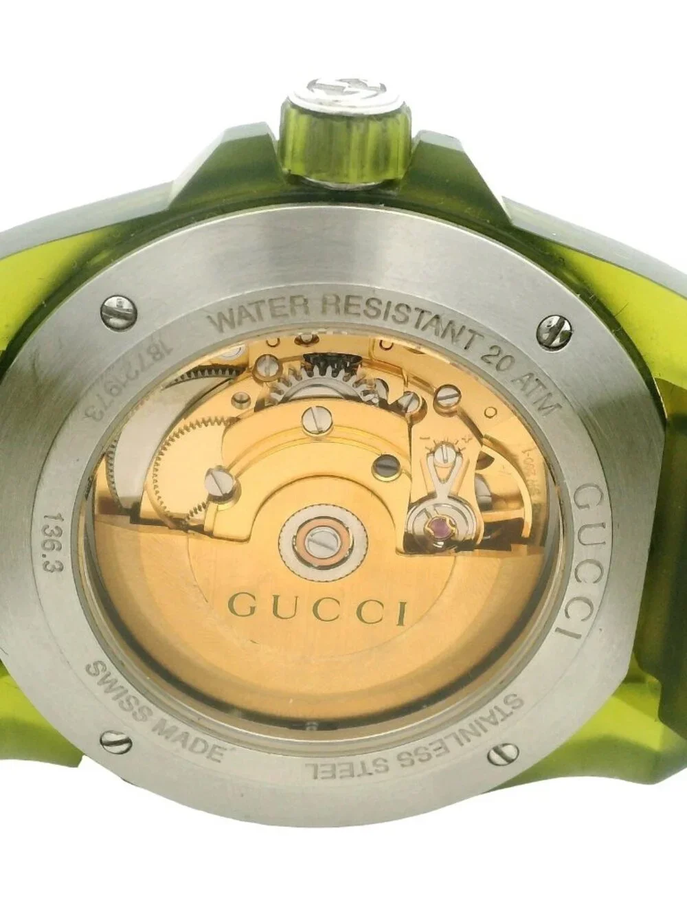 Gucci Dive YA136345 41mm Green Dial Skeleton Rubber Luxury Automatic Watch